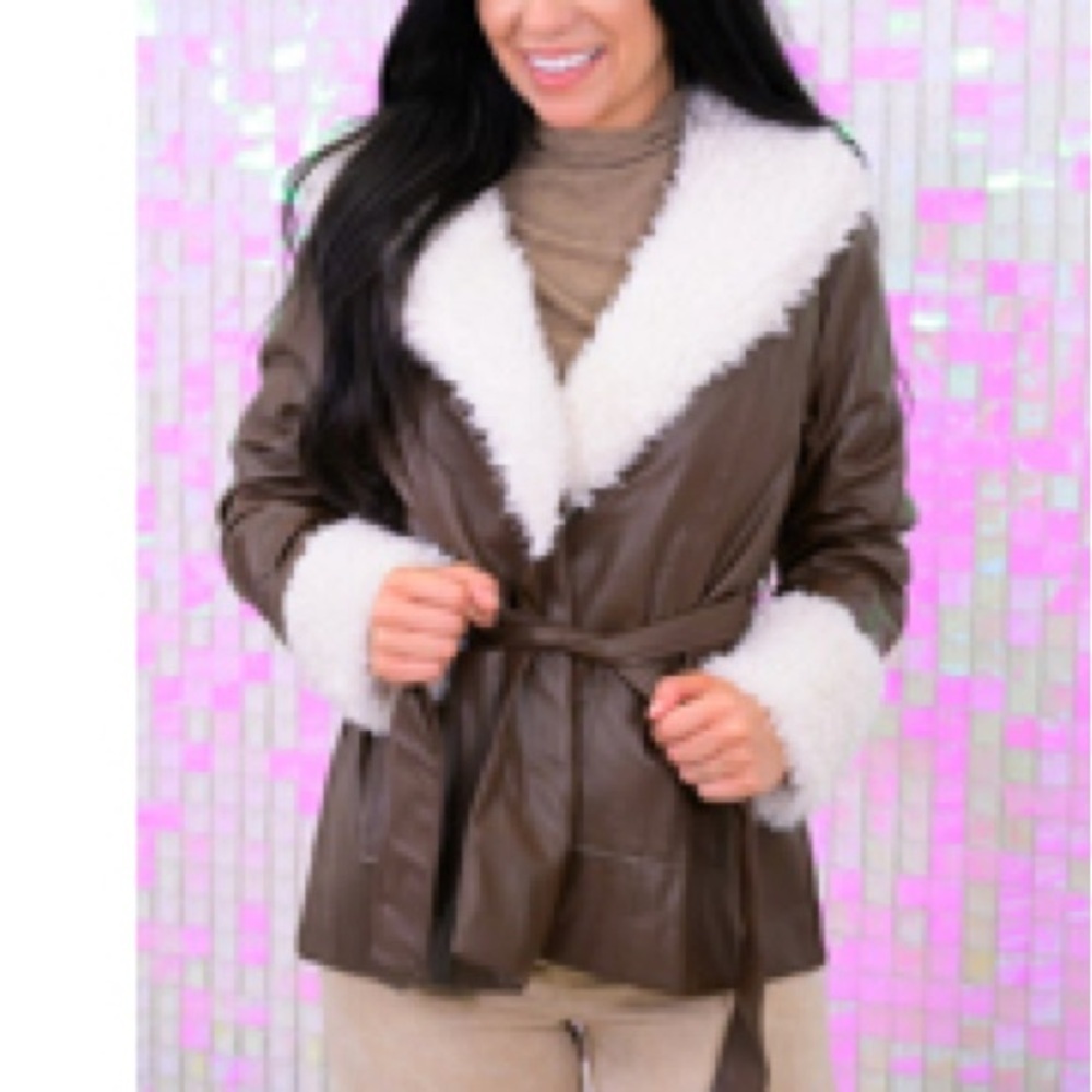 Women's Tan Faux Suede Fur Lined Jacket Brown Cream by Hyfve Size Small NWOT